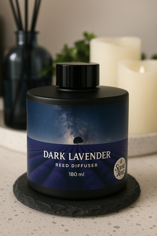 Dark Lavender Scented Black Round Glass Diffuser (180ml)