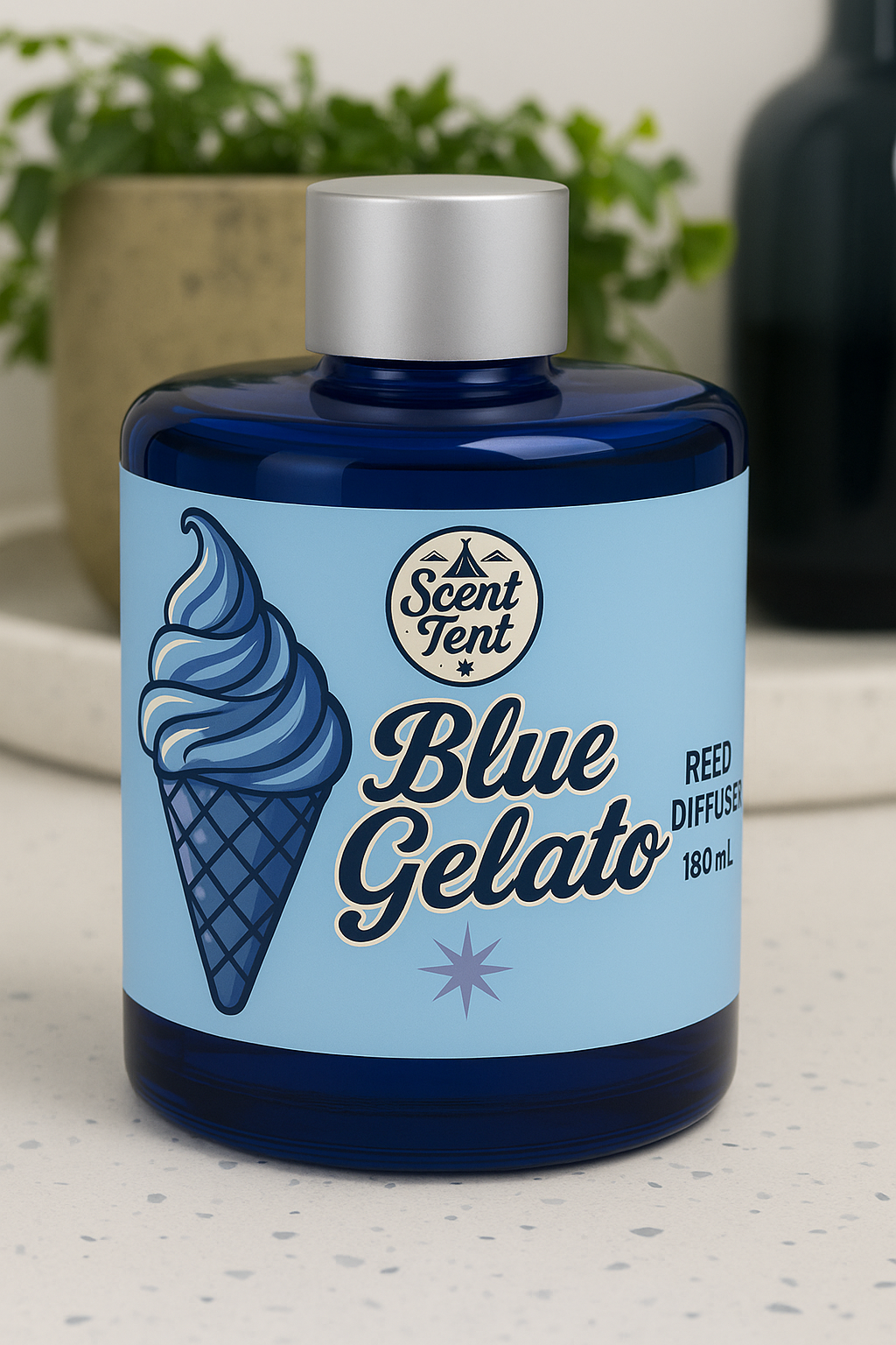 Blue gelato Scented Transparent Blue Round Glass Diffuser 180ml