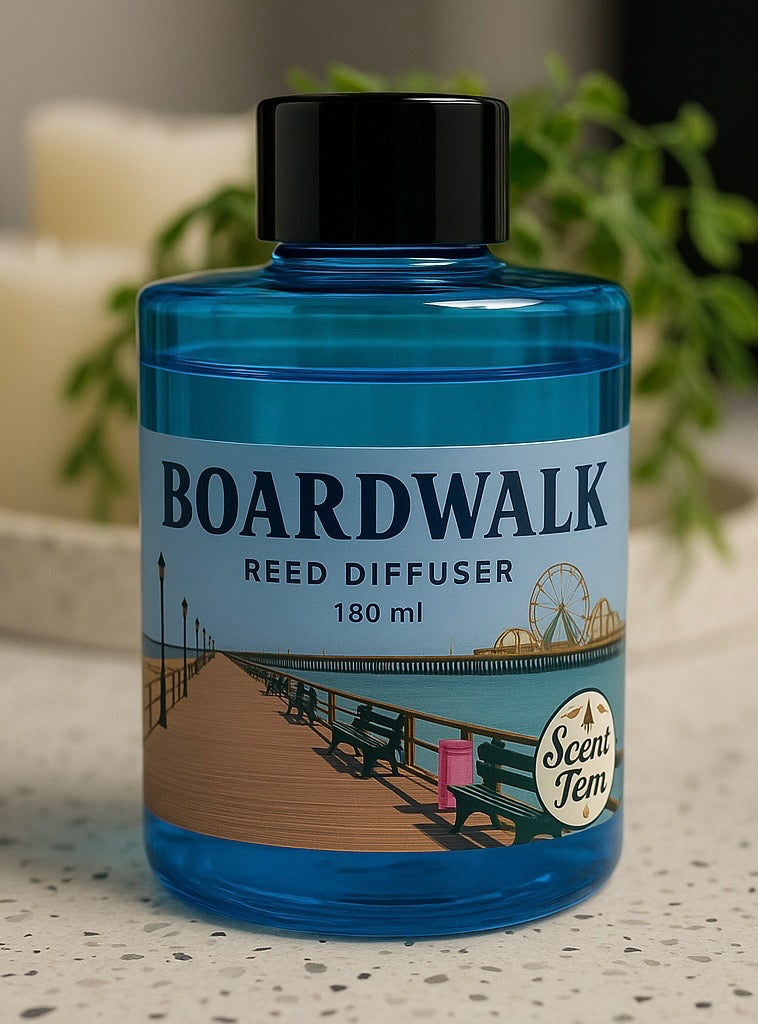 BoardWalk Scented Transparent Blue Round Glass Diffuser (180ml)