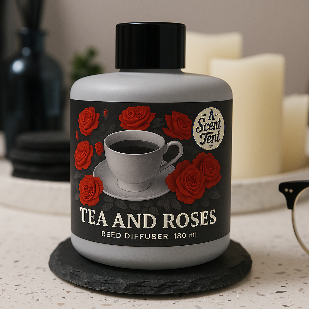 Tea and Roses Scented Grey Round Glass Diffuser (180ml)