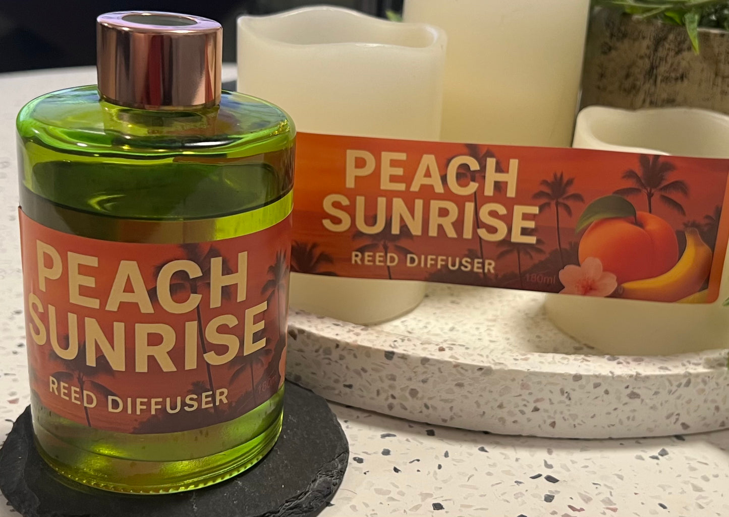 Peach Sunrise Transparent Green Round Glass Diffuser 180ml