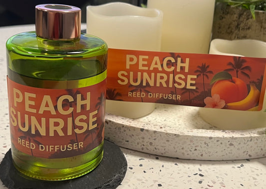 Peach Sunrise Transparent Green Round Glass Diffuser 180ml