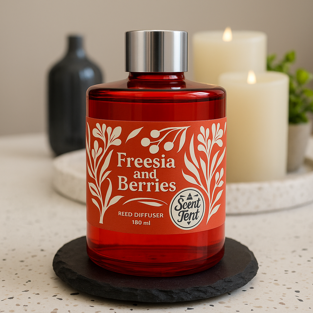 Freesia and Berries Scented Transparent Red Round Glass Diffuser 180ml