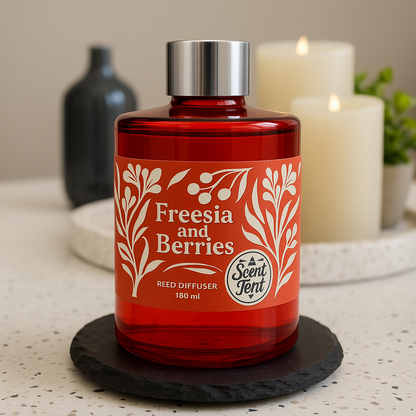 Freesia and Berries Scented Transparent Red Round Glass Diffuser 180ml