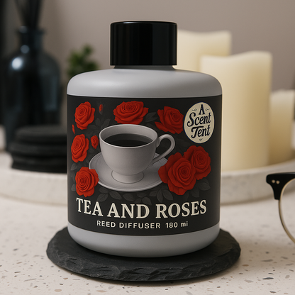 Tea and Roses Scented Grey Round Glass Diffuser (180ml)