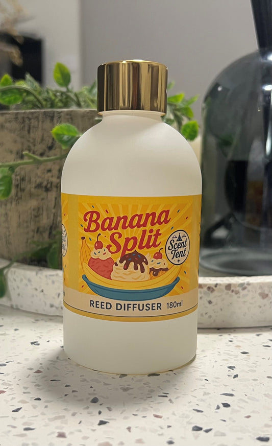 Banana Split Reed Diffuser – White Boston Glass with Gold Collar (180ml)