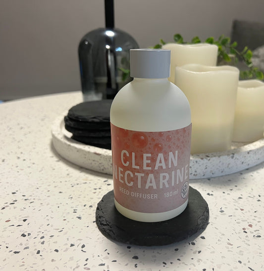 Clean Nectarine Reed Diffuser – White Boston Glass with White Collar (180ml)