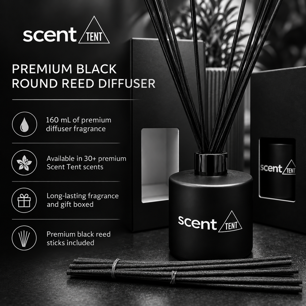 Deluxe Classic Black Reed Diffuser - Choose your scent (160ml)
